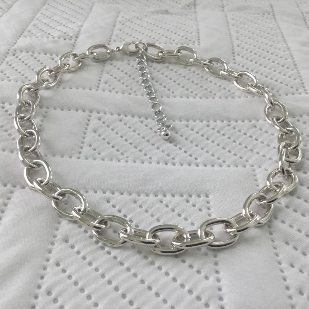 Silver Oval Ring Chain Charm Necklace
